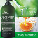 Aloe vera Gel - from 100% Pure Organic Aloe Infused with Manuka Honey, Stem Cell, Tea Tree Oil - Natural Raw Moisturizer for Face, Body, Hair. Perfect for Sunburn, Acne, Razor Bumps 16.9 oz Being Naturals