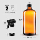 Amber Glass Spray Bottles - 16-Ounce (2-Pack) Refillable Glass Sprayer Container with Durable Leakproof Trigger Sprayer with Mist/Stream/Lock for Cleaning Products, Essential Oils, Aromatherapy, Water Paksh Novelty