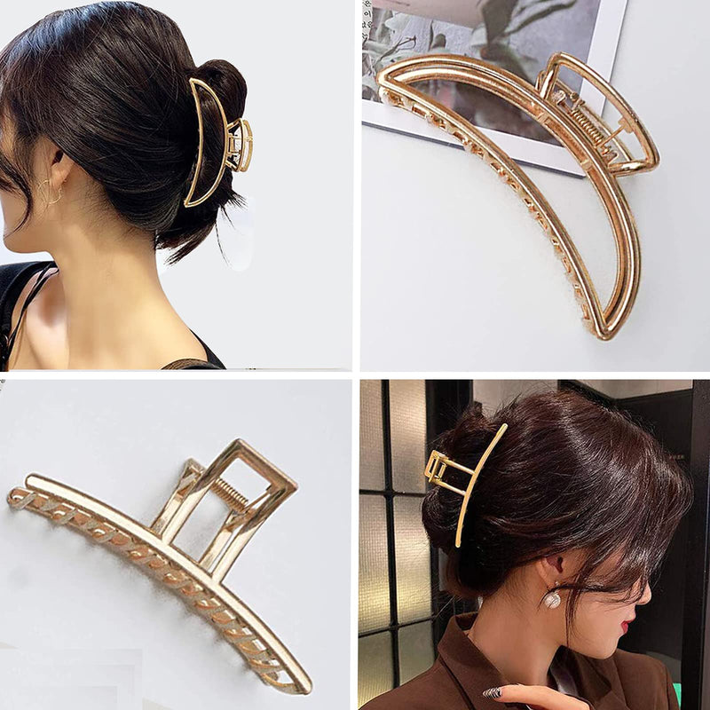 4.7 Inch Large Gold Metal Hair Clips,5PCS Big Hair Claw Clips Strong Jaw Clip Non-Slip Hair Barrettes Clamp for Thick Hair Cute Hair Accessories,Half Bun Hair Clip for Women Girls YUESUO