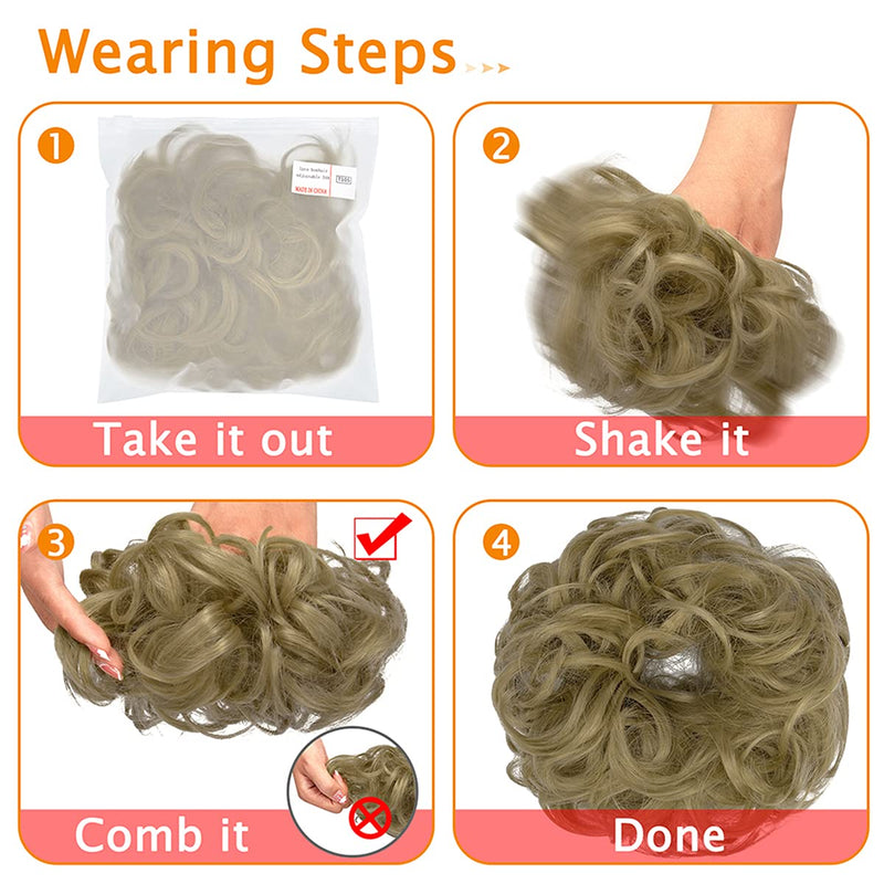 OKHOTY 2PCS Messy Bun Hair Piece Thick Updo Scrunchies Hair Extensions Ponytail Hair Accessories Ash Blonde(Light Brown Mix Ash Blonde) OKHOTY