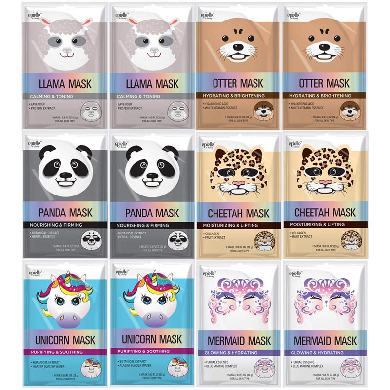 Epielle Assorted Character Masks, Korean Beauty Facial Skincare Masks (12pk) Epielle Store