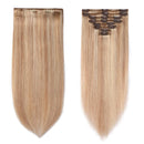 S-noilite Clip in Human Hair Extensions Balayage 100% Real Remy Thick True Double Weft Full Head 8 Pieces 18 Clips Straight Silky (20Inch - 150g,Ash Blonde/Bleach Blonde (