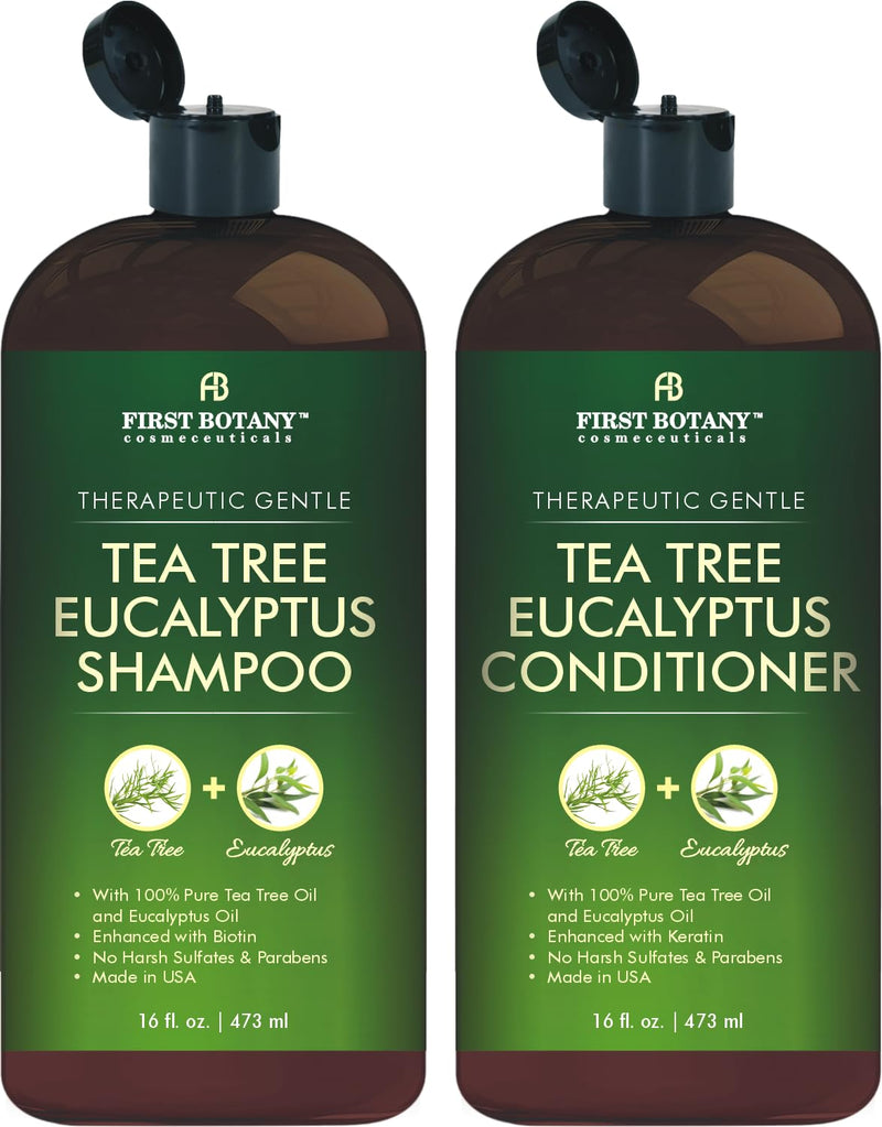 Tea Tree & Eucalyptus Shampoo and Conditioner Set – Clarifying & Scalp Care Formula with Activated Charcoal, Biotin & Keratin – Sulfate-Free, Made in USA - 16 fl oz x 2 Infinity Warehouse
