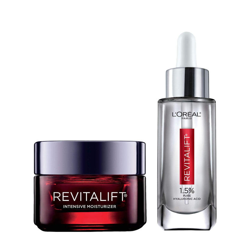 L'Oreal Paris Hyaluronic Acid Serum For Face with Vitamin C and Triple Power Face Moisturizer Revitalift Anti-Aging Skin Care Regimen Kit, Paraben and Fragrance Free, 2 count L'Oreal Paris