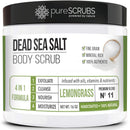 pureSCRUBS Premium Lemongrass Dead Sea Salt Body Exfoliator Scrub, Full Exfoliating Body Scrubber - Large 16oz Jar, Filled With Essential Oils, Includes Spoon, Loofah & Exfoliating Skin Soap Infinity Warehouse