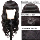 QTHAIR 12A Grade Body Wave Wigs With Bangs Virgin Brazilian None Lace Front Wigs Human Hair Wigs 150% Density Glueless Machine Made Wigs For Black Women(22 inch, Body wave) QTHAIR Store
