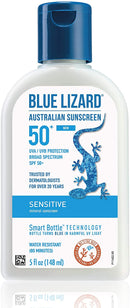 BLUE LIZARD Sensitive Mineral Sunscreen with Zinc Oxide, SPF 50+, Water Resistant, UVA/UVB Protection with Smart Bottle Technology - Fragrance Free, 5 oz BLUE LIZARD