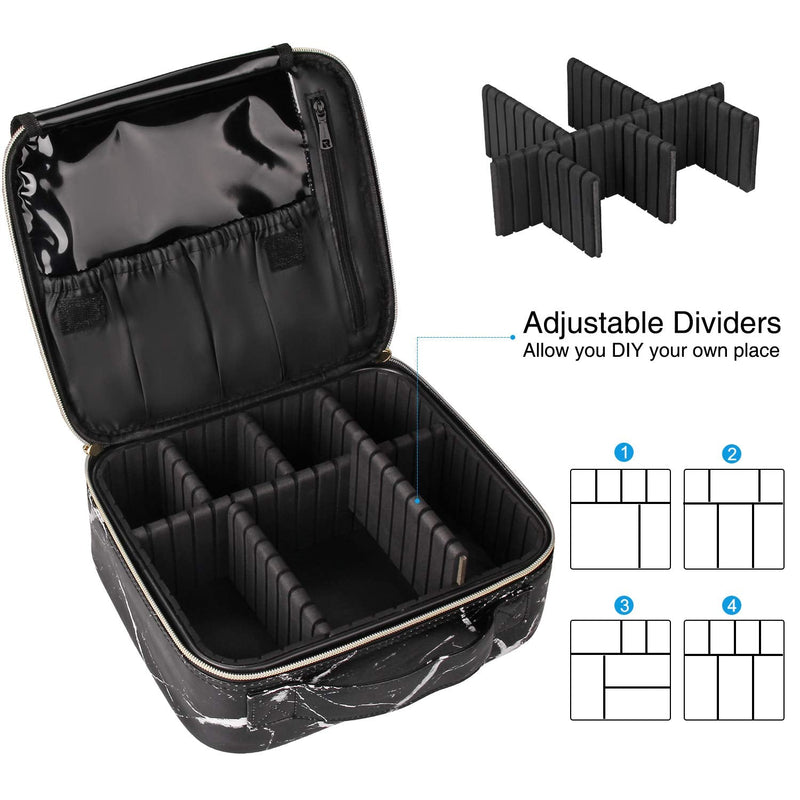 Relavel Travel Makeup Train Case Makeup Cosmetic Case Organizer Portable Artist Storage Bag with Adjustable Dividers for Cosmetics Makeup Brushes Toiletry Jewelry Digital Accessories (Marble, Black) Relavel