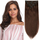 S-noilite Clip in Human Hair Extensions 100% Real Remy Thick True Double Weft Full Head 8 Pieces 18 clips Straight silky (14 inch - 120g,Medium Brown (