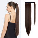 28 Inch Ponytail Extension Long Straight Wrap Around Clip in Synthetic Fiber Hair for Women medium brown KOODER