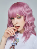 ENTRANCED STYLES Pink Wig with Bangs，Short Wavy Bob Wigs for Women Shoulder Length Colored Wigs Heat Resistant Synthetic Wig Daily Party Cosplay Wig 14 inch ENTRANCED STYLES