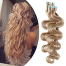 Wavy Rooted Tape in Hair Extensions 100% Human Hair Body Wave 16 inch Highlighted Ash Blonde & Bleach Blonde Long Soft Remy Hair Skin Weft Seamless Invisible Double Side Tape 20pcs/50g