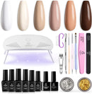 Beetles Gel Nail Polish Kit with U V Light Starter Kit, 6 Colors Nude Brown Neutral Pink Peach Skin Tone Gel Polish Soak Off U V LED Nail Lamp, Base Gel Top Coat DIY Home Manicure Gift for Women beetles Gel Polish Store