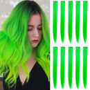 MEckily 22 inch Colored Hair Extensions Party Highlights, Straight Hairpiece Clip in Synthetic Hair Extensions for Kids Girls(10 Pcs Green) MEckily Store