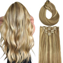 Doores Hair Extensions Clip in Ombre Light Blonde Highlighted Golden Blonde 7pcs 24 Inch Clip in Human Hair Extensions Remy Natural Hair Extensions Straight Thick 120g DOORES Store
