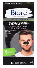 Bioré Men's Skincare Charcoal Deep Cleansing Pore Strips, Nose Strips for Blackhead Removal on Oily Skin, with Natural Charcoal for Instant Blackhead Removal and Pore Unclogging, 6 Count Bioré