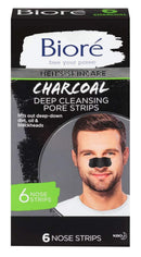 Bioré Men's Skincare Charcoal Deep Cleansing Pore Strips, Nose Strips for Blackhead Removal on Oily Skin, with Natural Charcoal for Instant Blackhead Removal and Pore Unclogging, 6 Count Bioré