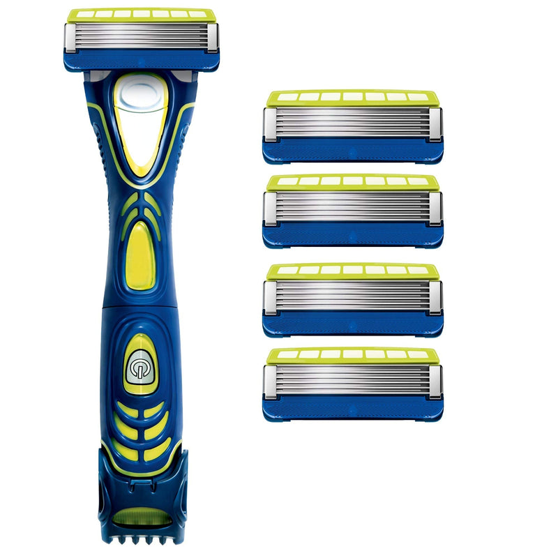 Schick Hydro Skin Comfort Beard Groomer, 4-in-1 Power Razor and Trimmer for Men, 1 Handle and 5 Refills Schick