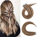 20 PCS Tape In Human Hair Extensions Seamless Skin Weft Invisible Hair Extensions Double Side Tape Hightlight Balayage Long Silk Straight (16'',50g/20pcs,