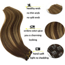 GOO GOO Clip in Hair Extensions Balayage Chocolate Brown to Caramel Blonde Remy Human Hair Extensions 7pcs 120g 20 Inch Long Hair Extensions Clip in Human Hair Straight Hair GOO GOO