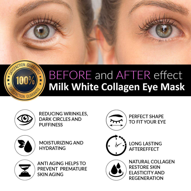 Jakuva 30 Pairs Crystal Collagen Eye Masks Under Eye Patches For Anti-Aging, Remove Dark Circle & Bags, Moisturising & Hydrating (Milk White) Jakuva