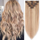 S-noilite Clip in Human Hair Extensions Short Hair Balayage Clip on 100% Real Human Hair Thick Double Weft 8 Pieces 18 Clips Straight Silky (12 Inch - 115g,Ash Blonde/Bleach Blonde (