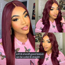 Burgundy Dark Red Color Pre Plucked Bleached Knot Wigs 13x4 HD Transparent Lace Front Human Hair Wigs 99J Straight Lace Frontal Wig For Women (18inch, 13X6X1 T Parting Wig) Trodalo