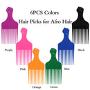 LEADUWAY Hair Pick Comb, Ultra Smooth Fist Hair Picks for Afro Hair, Plastic 6.5 inch Afro Picks for Women and Men, Lift Hair Pick for Curly Hair, Rainbow Set (6 PCS) LEADUWAY