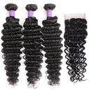 Brazilian Deep Wave Bundles with Closure (26 28 30+20) 10A Virgin Human Hair Bundles with Closure Wet and Wavy Curly Hair Weave 3 Bundles with Lace Closure Free Part YOCYTU