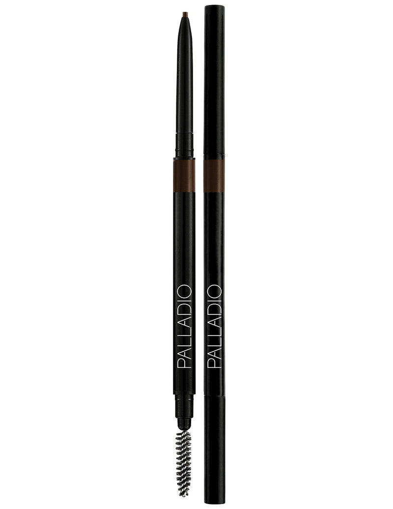 Palladio Beauty Brow Definer Pencil, Black Brown, Ultra Precise Twist-Up Eye Brow Pencil with Long-Staying Power, Spooley Brush Blends Color for Natural Finish, No Eyebrow Pencil Sharpener Required Palladio