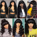 9A Brazilian Loose Deep Wave Human Hair Wigs with Bangs for Black Women 150% Density Full Machine Made Loose Deep Wave None Lace Front Wigs Human Hair Natural Black Wigs with Bangs YISEA Store
