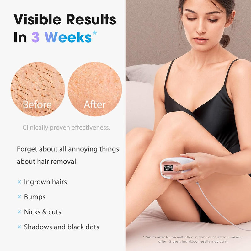 IPL Laser Hair Removal Device for Women & Men - Home 45°F Ice-Cooling Contact for Painless & Long-Lasting Results, 86% Hair Reduction in 3 Weeks for Full Body & Bikini Line, Rose Gold Infinity Warehouse