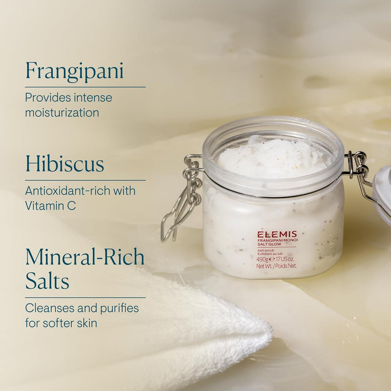 ELEMIS Frangipani Monoi Salt Glow 490g, Tropical Body Scrub To Exfoliate & Hydrate for Radiant Skin Infinity Warehouse