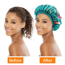 Kenllas Satin Sleep Cap for Women - Large Bonnet 2 PCS Extra Soft Elastic Band Sleeping Caps for Long Loss Frizzy Curly Dreadlock Braid Hair(Large-Double Layer, Black&Green) Kenllas