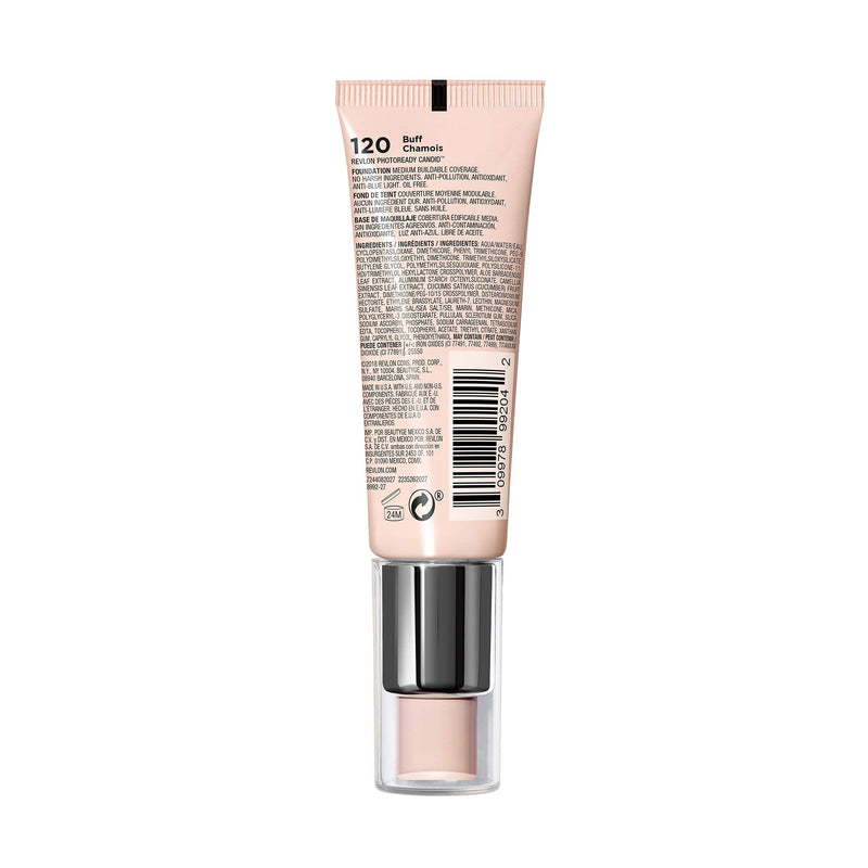 Revlon PhotoReady Candid Natural Finish Foundation, with Anti-Pollution, Antioxidant, Anti-Blue Light Ingredients, 120 Buff, 0.75 fl. oz. REVLON