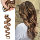 20 PCS Rooted Tape In Hair Extensions Human Hair Invisible Seamless Skin Weft Body Wave Highlight Double Side Tape Hair Extensions Wavy For Women (14'',40g/20pcs,