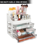 ELUCHANG Cosmetic Makeup Organizer Plastic Storage Box with Drawer Lipsticks Holder Desktop Sundry Storage Case (3 Drawers,Transparent) ELUCHANG