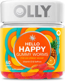 OLLY Hello Happy Gummy Worms, Mood Balance Support, Vitamin D, Saffron, Adult Chewable Supplement, Tropical Zing - 60 Count Infinity Warehouse