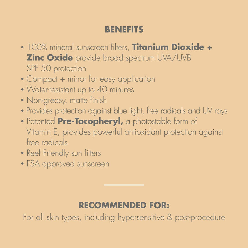 Eau Thermale Avène High Protection Honey Tinted Compact, Broad Spectrum SPF 50+, UVA/UVB Blue Light Protection, Water Resistant, Non-Greasy, .35 oz Eau Thermale Avène