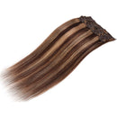 S-noilite Clip in Human Hair Extensions Balayage 100% Real Remy Thick True Double Weft Full Head 8 Pieces 18 Clips Straight Silky (12Inch - 115g,Medium Brown/Dark Blonde (
