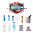 Large Vegan Leather Makeup Bag Zipper Pouch Travel Cosmetic Organizer for Women and Girls (Large, Pink) Narwey