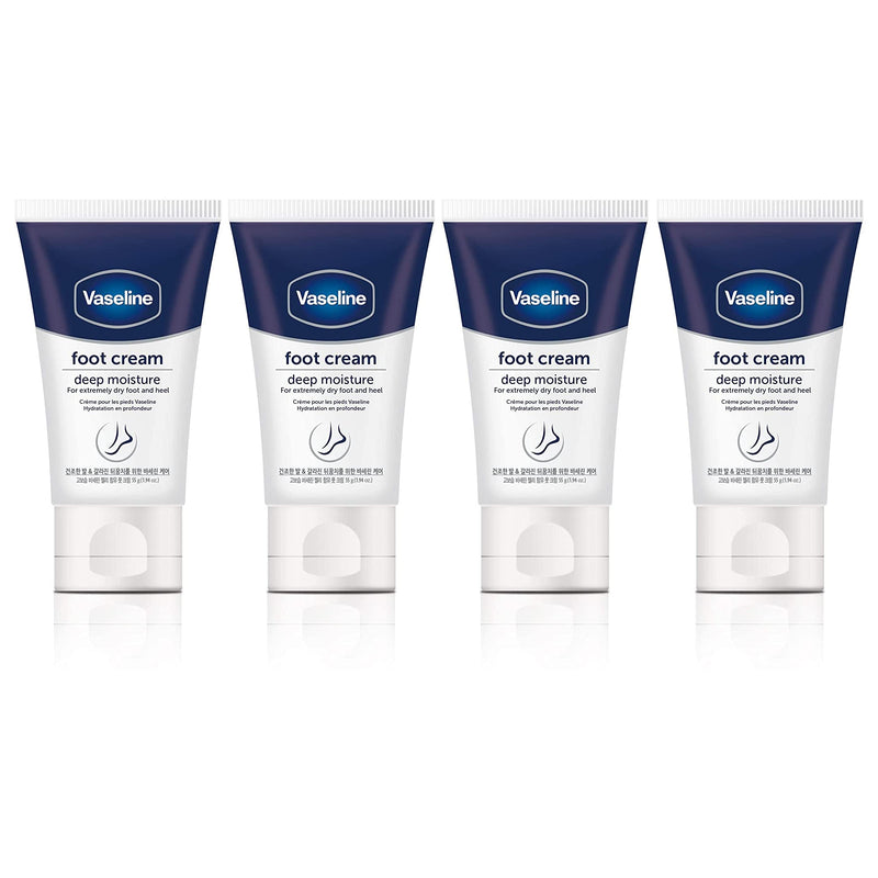 Vaseline Deep Moisture Foot Cream For Dry Cracked Feet & Heel, Non-Greasy Cracked Heel Cream, 1.94 OZ (Pack of 4) Vaseline