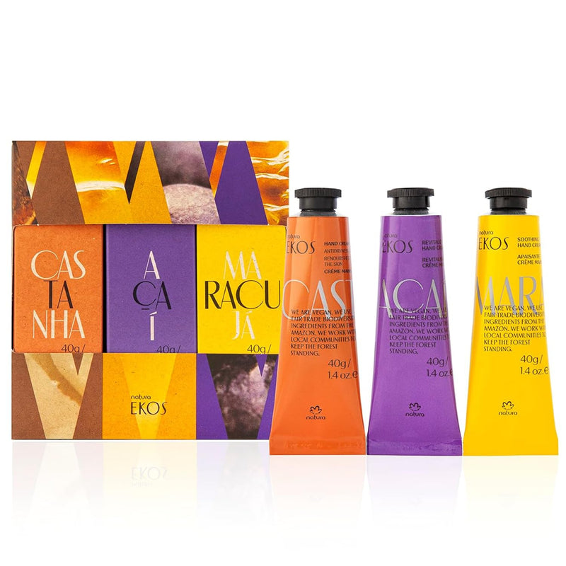natura - Ekos Tropical Hand Cream Trio Variety Pack, 3 Creams - (1) Maracujá, (1) Castanha, & (1) Açaí Hand Cream - Vegan Skin Care - Brazilian Beauty Secrets - Self Care & Body Care - 1.41oz (40g) Infinity Warehouse
