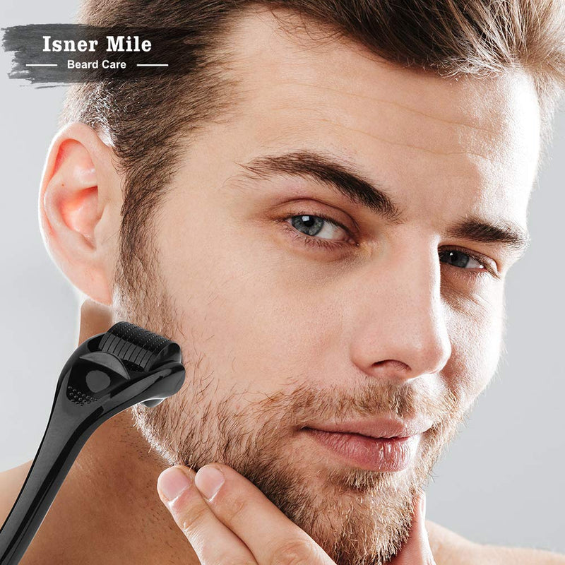 Beard Growth Kit, Derma Roller Kit, Natural Beard Growth Oil for Patchy Beard, Beard & Mustache Facial Hair Growth, Conditioner Balm, Handmade Comb, Storage Bag, Gifts for Men Him Dad Father Boyfriend ISNER MILE