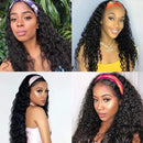 UNice Hair Headband Scarf Human Hair Wig Curly Hair, Brazilian Virgin Human Hair Glueless Non Lace Front Wig for Black Women Wear and Go Wig 150% Density 16inch UNICE Store