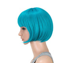 SWACC 10 Inch Short Straight Bob Wig with Bangs Synthetic Colorful Cosplay Daily Party Flapper Wig for Women and Kids with Wig Cap (Teal Blue) SWACC