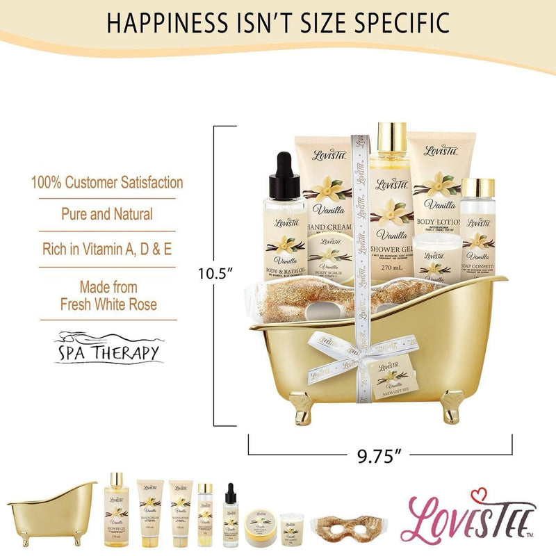 Valentines Day Spa Gift Basket for Women, Vanilla Bath & Body Set, Christmas & Birthday Gift, Includes Shower Gel, Body Lotion, Hand Cream, Body Scrub, Message Oil, Candle, Eye Mask, Confetti