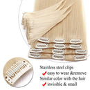 Benehair Clip in Remy Hair Extensions Human Hair Rooted Hairpiece for Women 8 inch Short Seamless Clip on Real Hair Skin Weft Thin 8pcs Weft Straight Full Head Natural Bleach Blonde