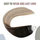 Ugeat Micro Beads Hair Extensions 16inch Hair Extensions Micro Loop 50Gram/Pack Micro Ring Remy Human Hair Extensions Balayage #4 Darkest Brown to #18 Ash Blonde with #22 Medium Blonde