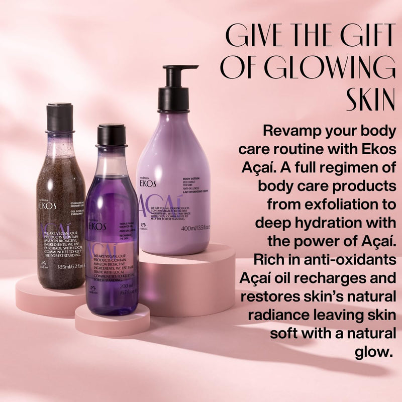 natura - Ekos Açaí Collection Bio-Beauty Gift Set (4 Products) - Body Lotion, Hand Cream, Shower Oil, and Shower Gel - Gift Box - Vegan Skin Care - Brazilian Beauty Secrets - Self Care & Body Care Infinity Warehouse